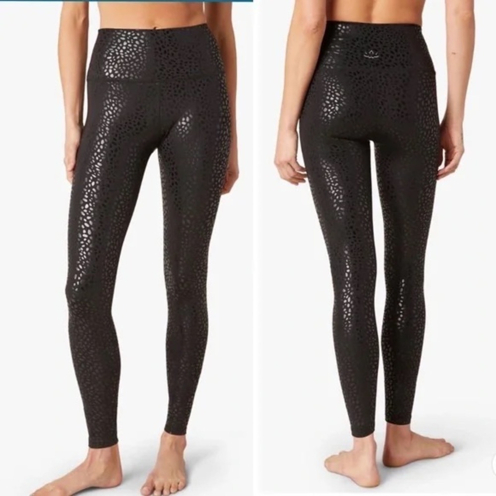 Beyond Yoga Shiny Sportflex High Waisted Midi Legging Black Feline Foil Medium
